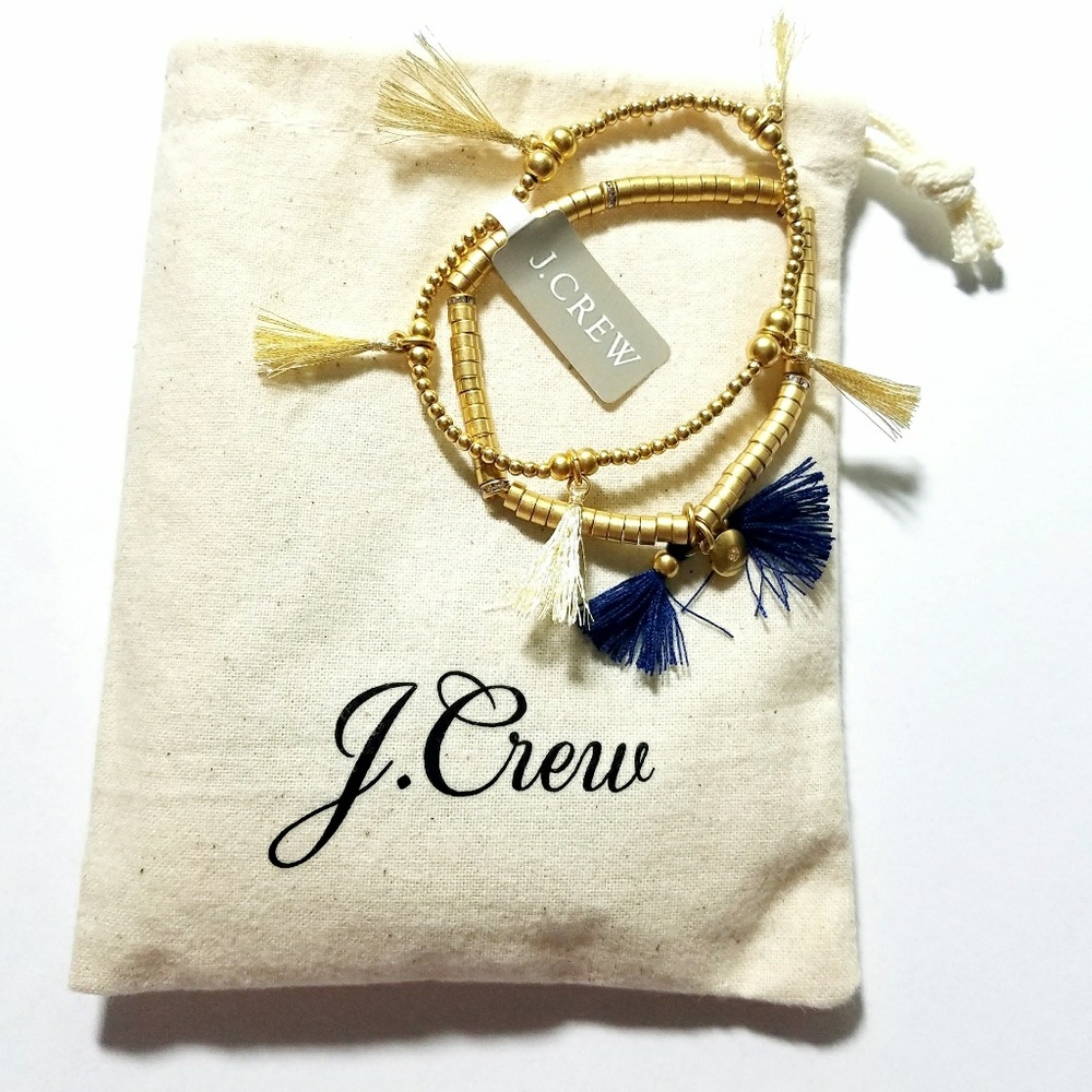 J Crew Gold Tone Tassel Bracelet Gold And Blue
